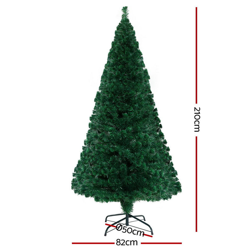 Jingle Jollys Christmas Tree 2.1M 7FT LED Xmas Fibre Optic Multi Warm White - Sale Now