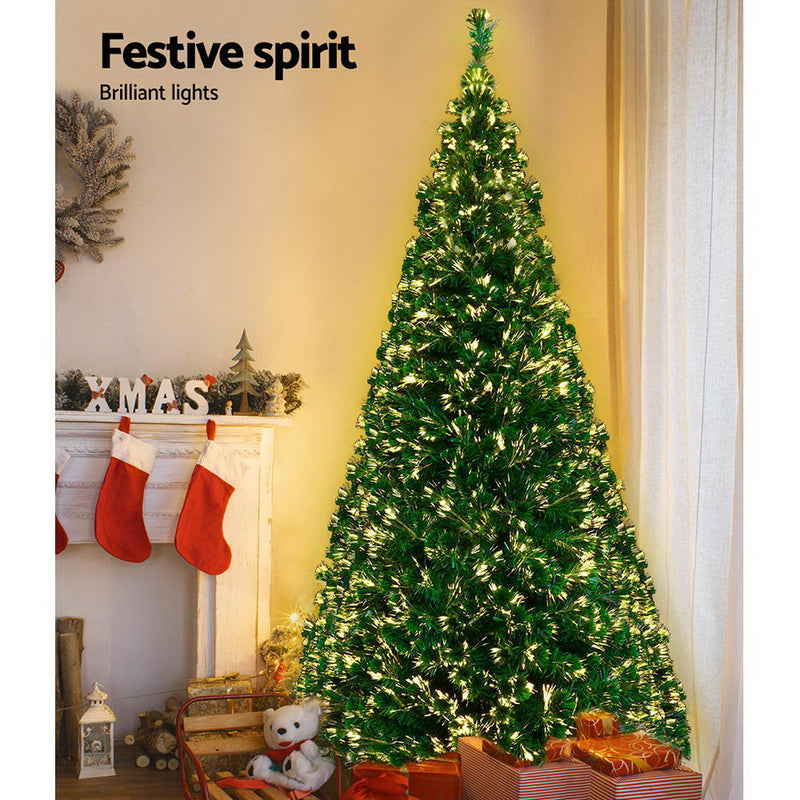 Jingle Jollys Christmas Tree 2.1M 7FT LED Xmas Fibre Optic Multi Warm White - Sale Now