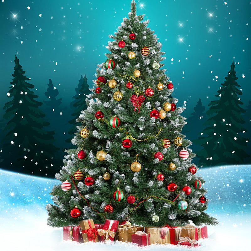 Jingle Jollys 6FT Christmas Snow Tree - Green - Sale Now