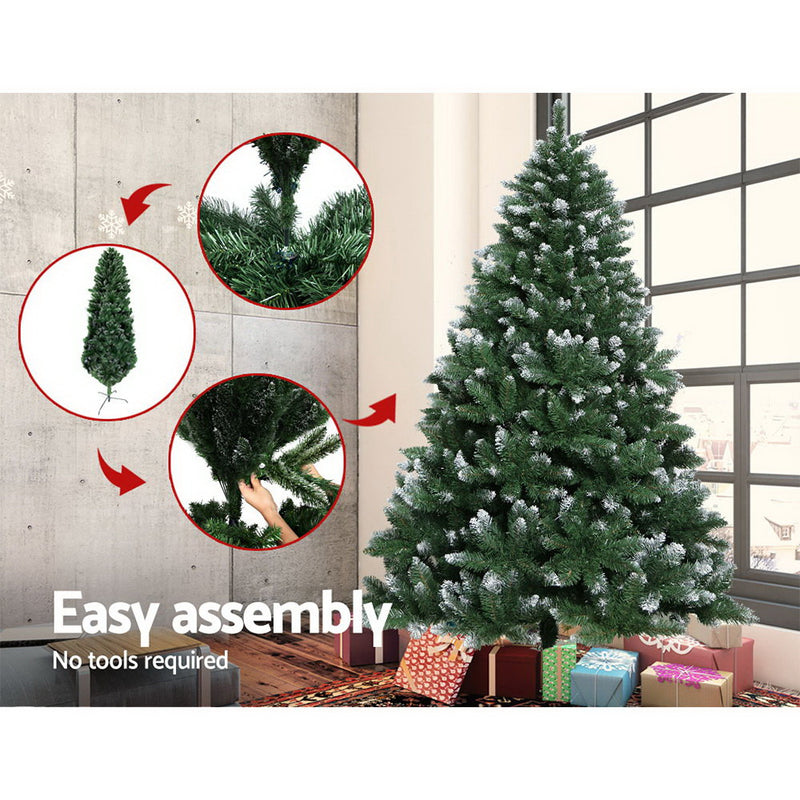 Jingle Jollys 7FT Christmas Snow Tree - Green - Sale Now