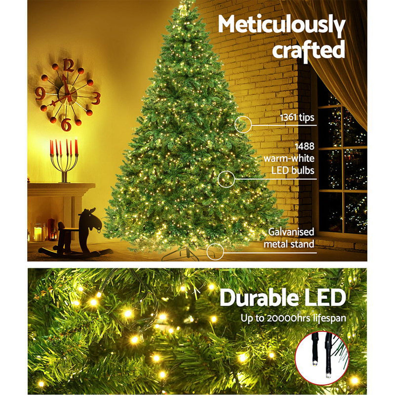 Jingle Jollys 2.4M 8FT Christmas Tree 1488 LED Lights 1488 Tips Warm White Green - Sale Now