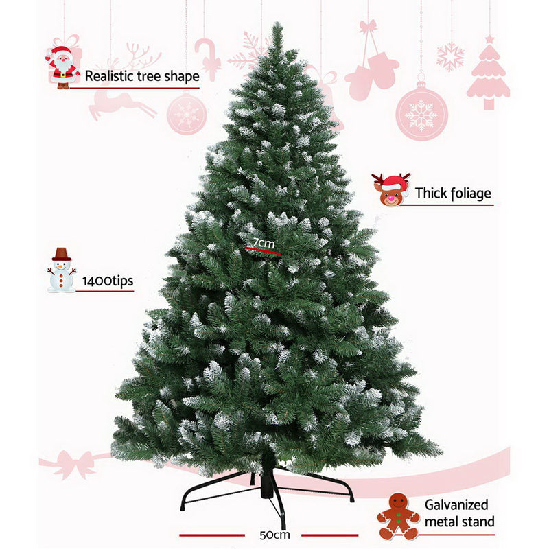 Jingle Jollys 2.4M 8FT Christmas Tree Xmas Home Decoration 1400 Tips Snowy Green - Sale Now