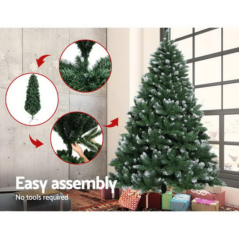 Jingle Jollys 2.4M 8FT Christmas Tree Xmas Home Decoration 1400 Tips Snowy Green - Sale Now