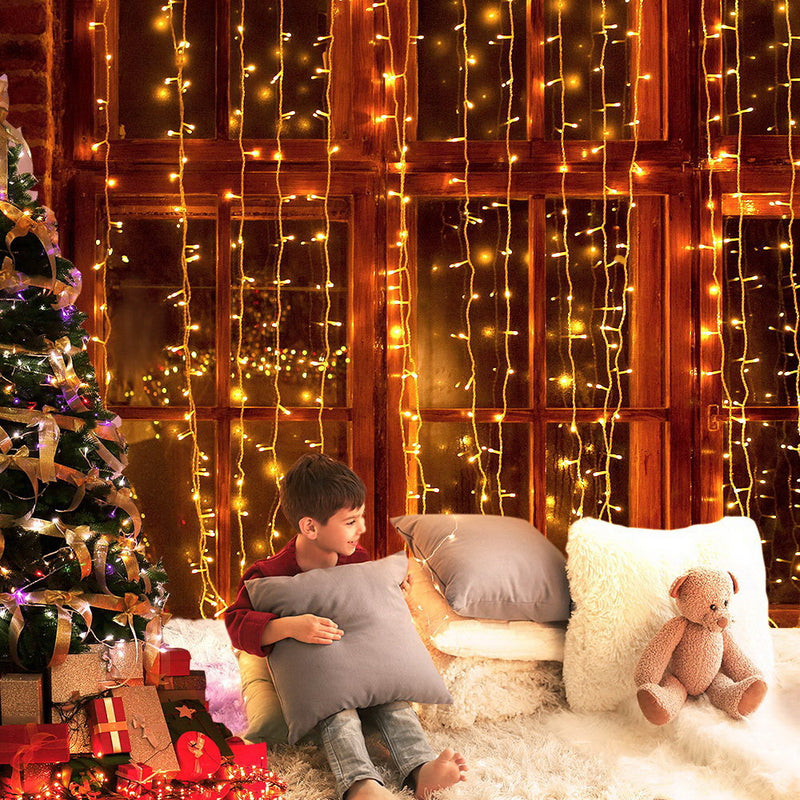 Jingle Jollys 6X3M Christmas Curtain Lights 600LED Warm White - Sale Now