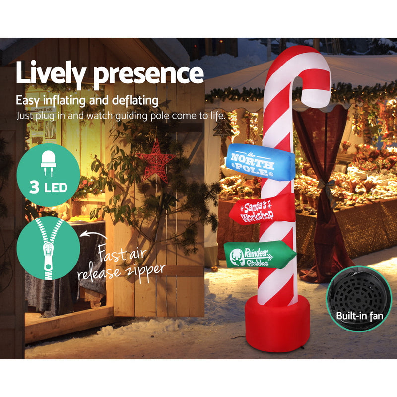 Jingle Jollys 2.4M Christmas Inflatable Santa Guide Candy Pole Xmas Decor LED - Sale Now