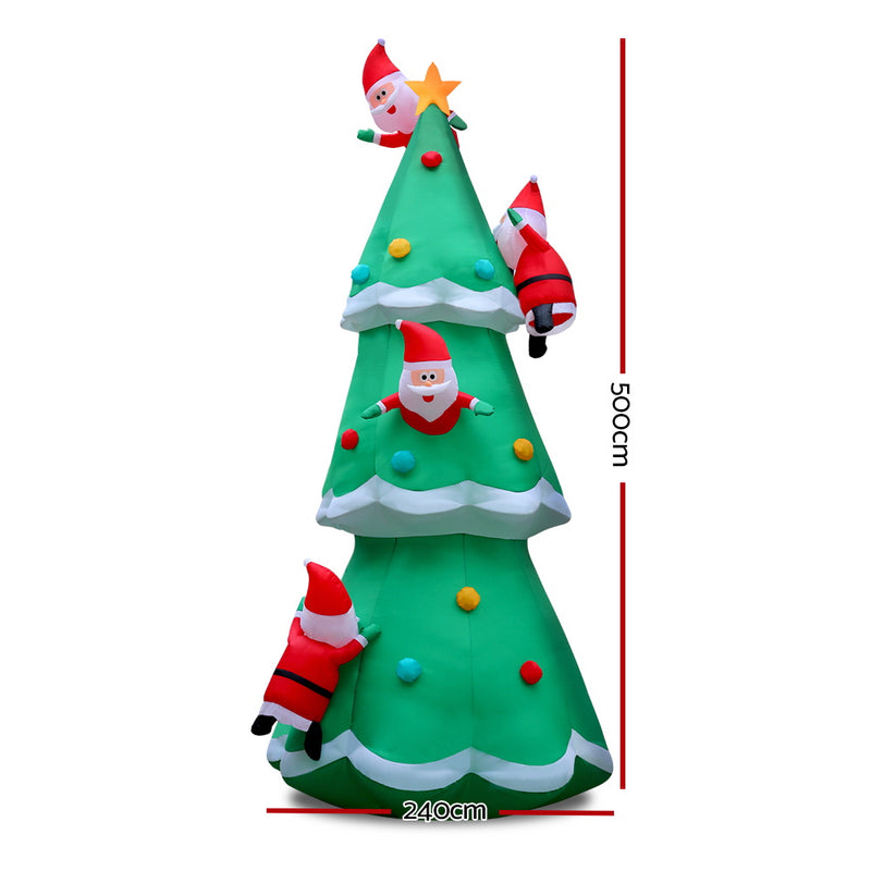 Jingle Jollys 5M Christmas Inflatable Santa on Christmas Tree Xmas Decor LED - Sale Now