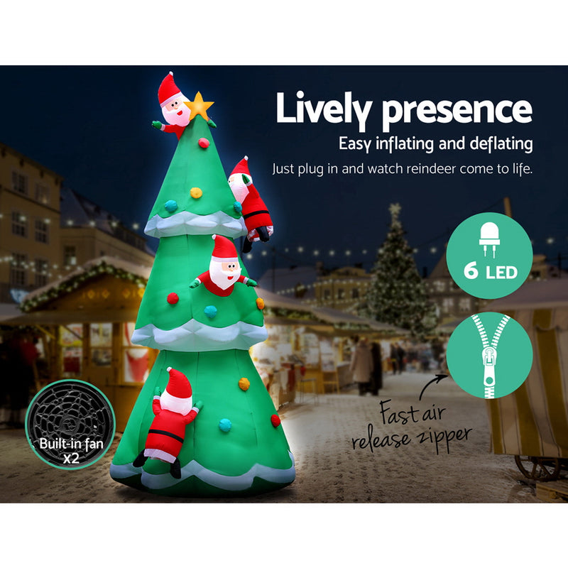 Jingle Jollys 5M Christmas Inflatable Santa on Christmas Tree Xmas Decor LED - Sale Now