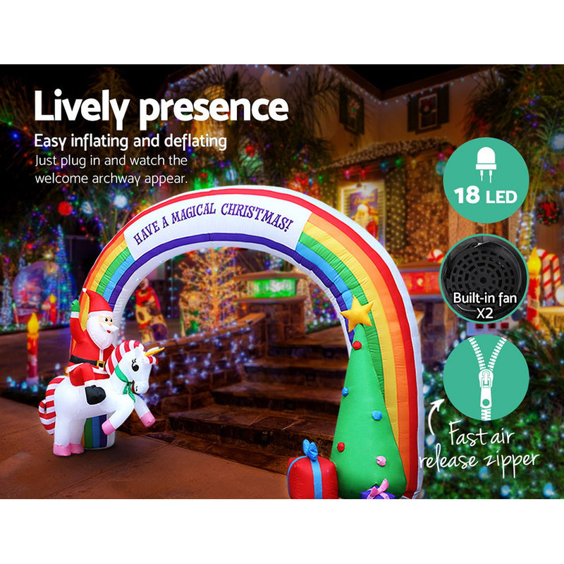 Jingle Jollys Inflatable Christmas Rainbow Archway Santa 3M Outdoor Decorations - Sale Now