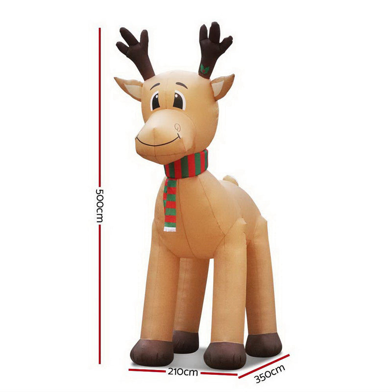 Jingle Jollys 5M Christmas Inflatable Reindeer Giant Deer Air-Power Light Inside - Sale Now