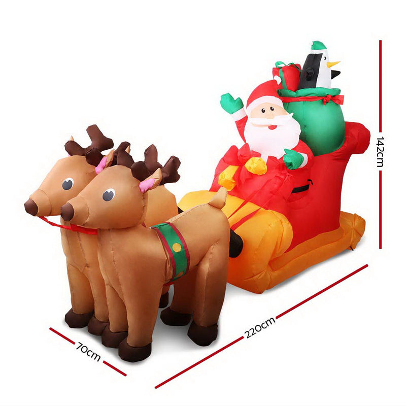 Jingle Jollys 2.2M Christmas Inflatable Santa Sleigh Ride Reindeer Deer Decor - Sale Now