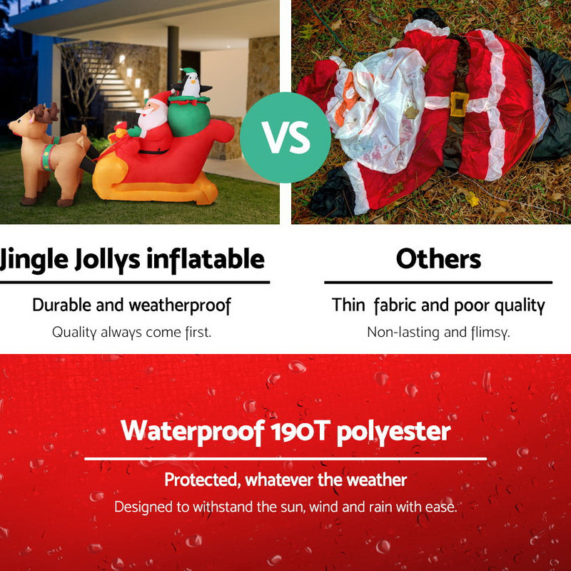 Jingle Jollys 2.2M Christmas Inflatable Santa Sleigh Ride Reindeer Deer Decor - Sale Now