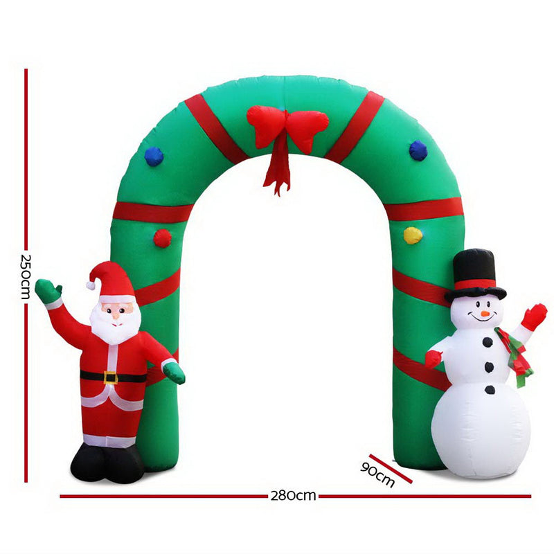 Jingle Jollys 2.8M Christmas Inflatable Giant Arch Way Santa Snowman Light Decor - Sale Now