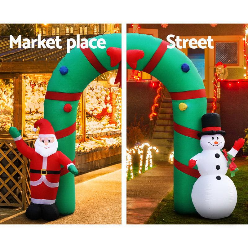 Jingle Jollys 2.8M Christmas Inflatable Giant Arch Way Santa Snowman Light Decor - Sale Now