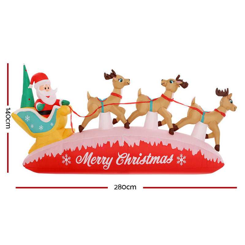 Jingle Jollys Inflatable Christmas Santa On Sleigh 2.8M Lights Outdoor Decorations - Sale Now