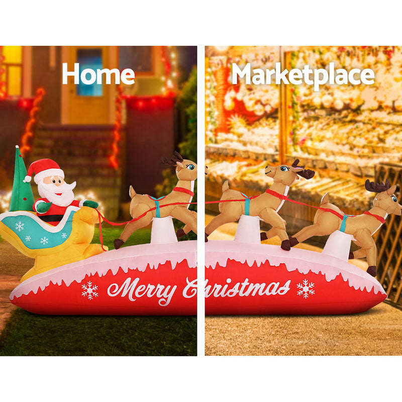 Jingle Jollys Inflatable Christmas Santa On Sleigh 2.8M Lights Outdoor Decorations - Sale Now