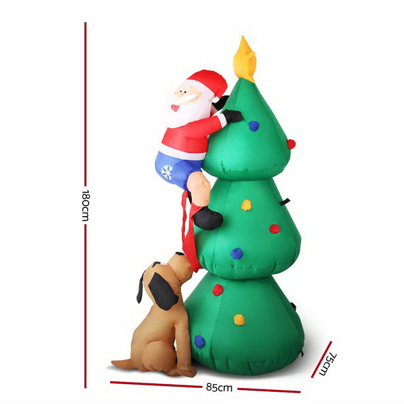 Jingle Jollys 1.8M Christmas Inflatable Santa on Tree Lights Xmas Decor Airblown - Sale Now