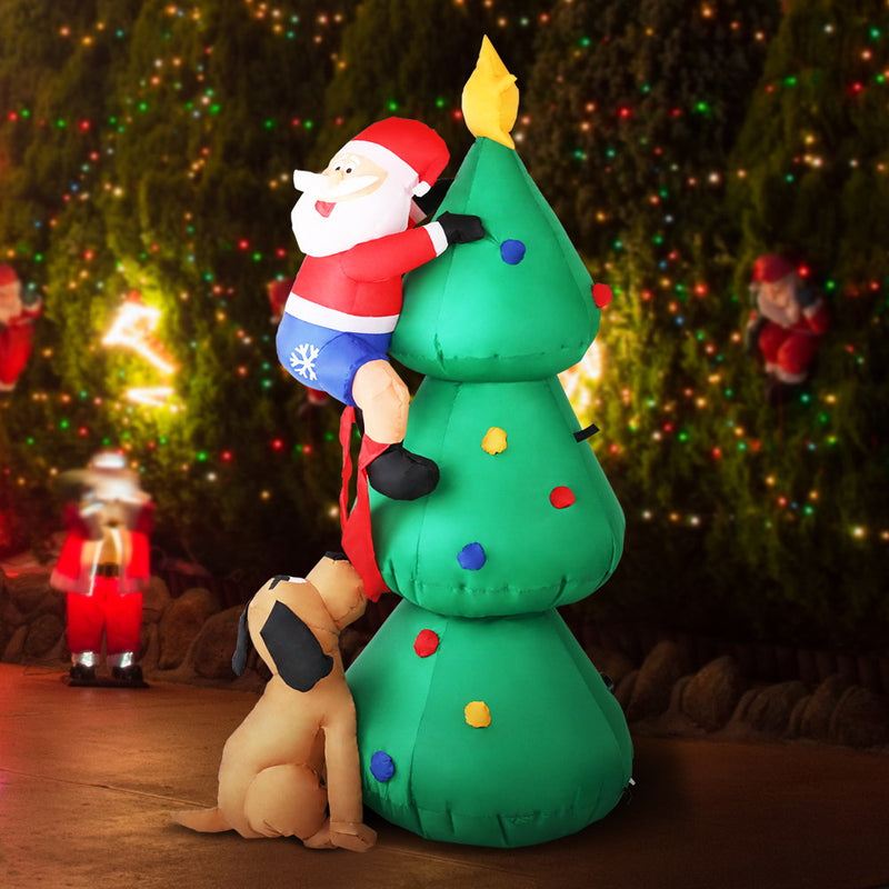 Jingle Jollys 1.8M Christmas Inflatable Santa on Tree Lights Xmas Decor Airblown - Sale Now