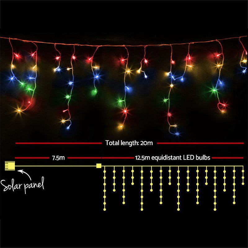 Jingle Jollys 500 LED Solar Powered Christmas Icicle Lights 20M Outdoor Fairy String Party Multicolour - Sale Now