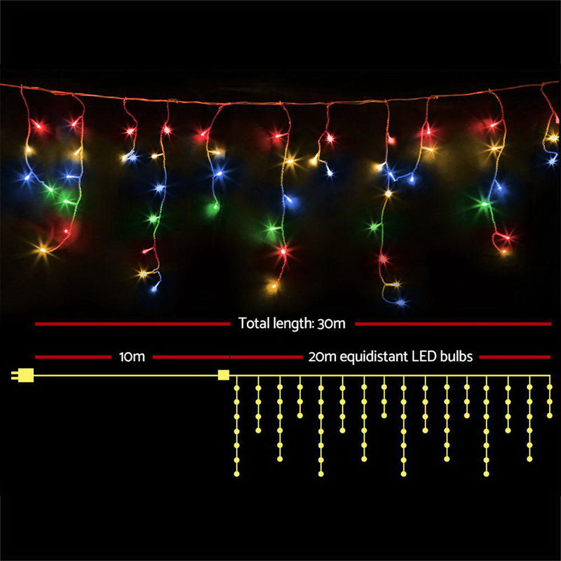 Jingle Jollys 800 LED Christmas Icicle Lights Mutlicolour - Sale Now