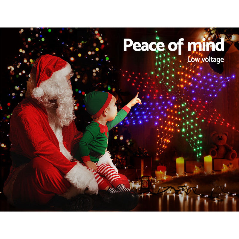 Jingle Jollys Christmas Motif Lights LED Star Net Waterproof Outdoor Colourful - Sale Now