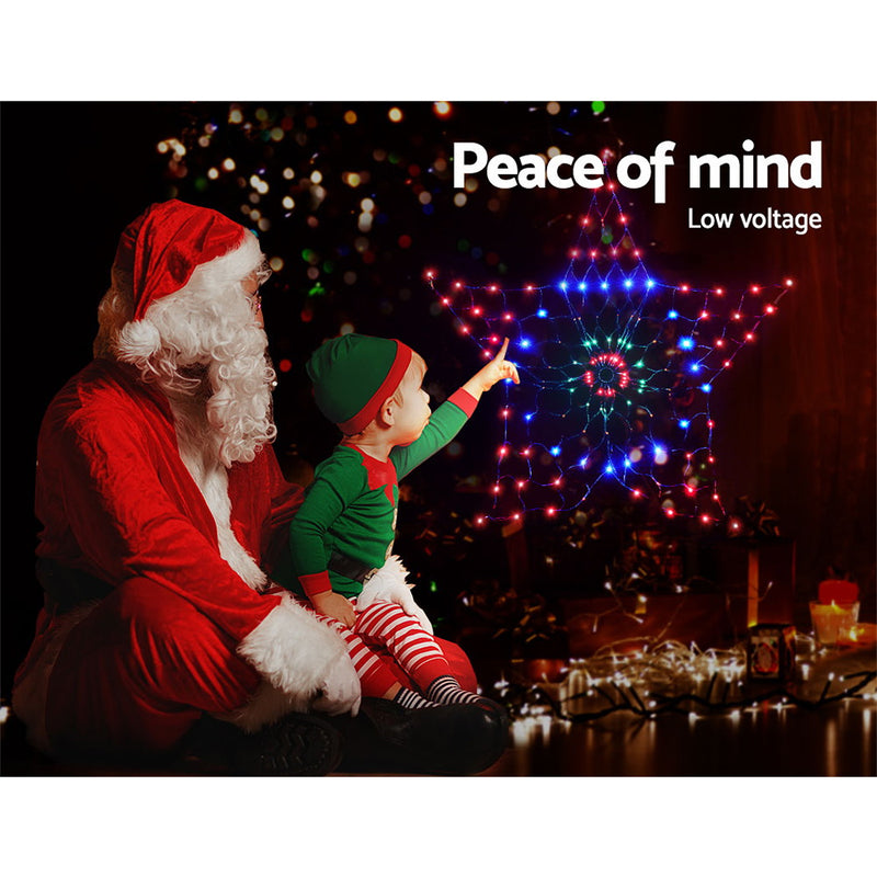 Jingle Jollys Christmas Lights Motif LED Star Net Waterproof Outdoor Colourful - Sale Now