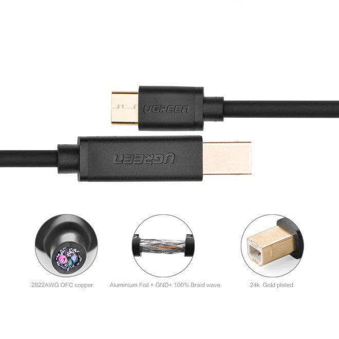 UGREEN USB Type C Male to USB 2.0 B Male Cable - Black 2M (30181) - Sale Now