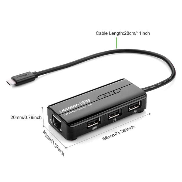 UGREEN USB Type-C 3-Port Hub with Fast Ethernet (30289) - Sale Now