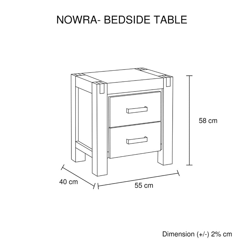 Nowra 2 Drawer Bedside Table - Sale Now