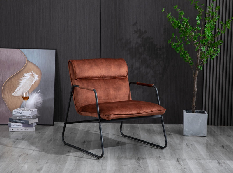 Amber Brown Polyester Upholstered Armchair Lounge Chair with Sled Base - Sale Now