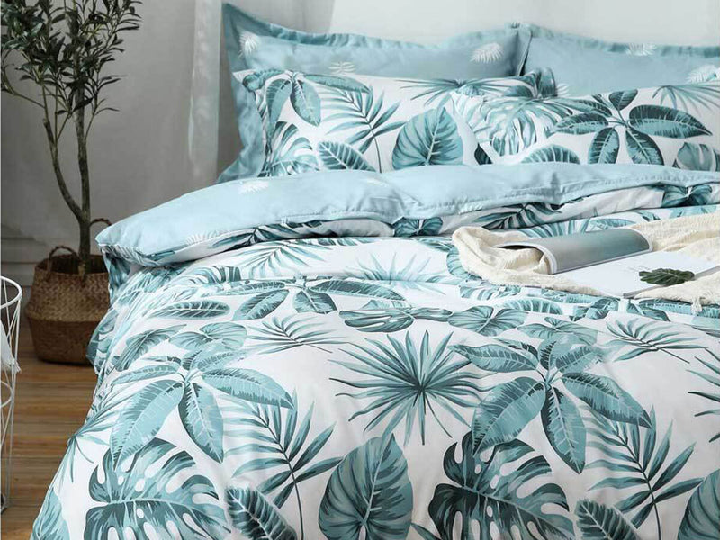 King Size 3pcs Tropical Aqua Blue Quilt Cover Set
