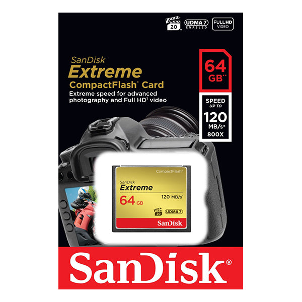 SanDisk 64GB Extreme CompactFlash Card with (write) 85MB/s and (Read)120MB/s - SDCFXSB-64G - Sale Now
