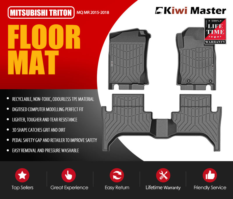 KIWI MASTER 3D TPE Floor Mats Fit Mitsubishi Triton MQ MR 2015-2018 MY20