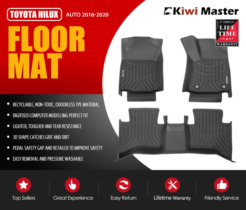 KIWI MASTER 3D TPE Floor Mats Fit Toyota Hilux N80 Auto 2016-2020 - Sale Now