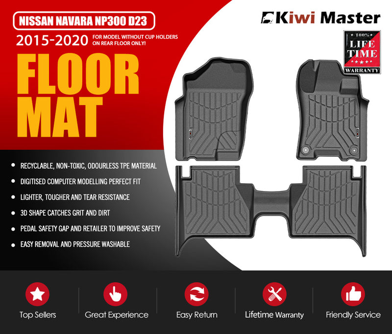 KIWI MASTER 3D TPE Floor Mats Fit Nissan Navara NP300 D23 2015-2020 - Sale Now