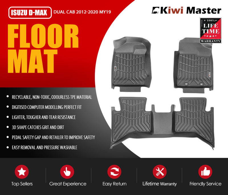 KIWI MASTER 3D TPE Floor Mats Fit ISUZU D-MAX DMAX Dual Cab 2012-2020 MY19 - Sale Now