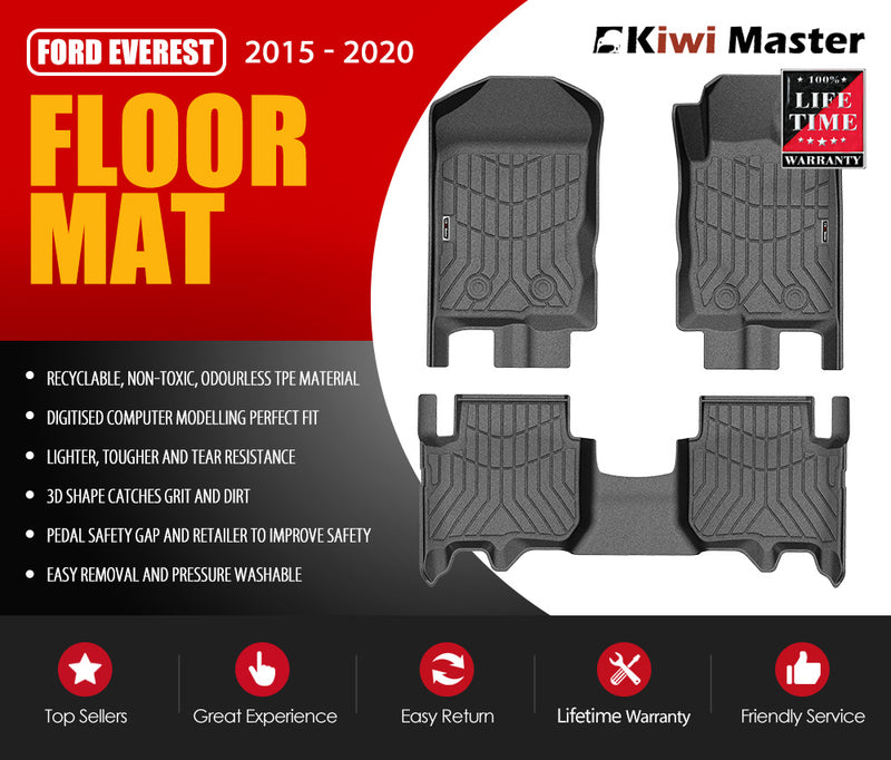 KIWI MASTER 3D TPE Floor Mats Fit Ford Everest 2015-2020 - Sale Now
