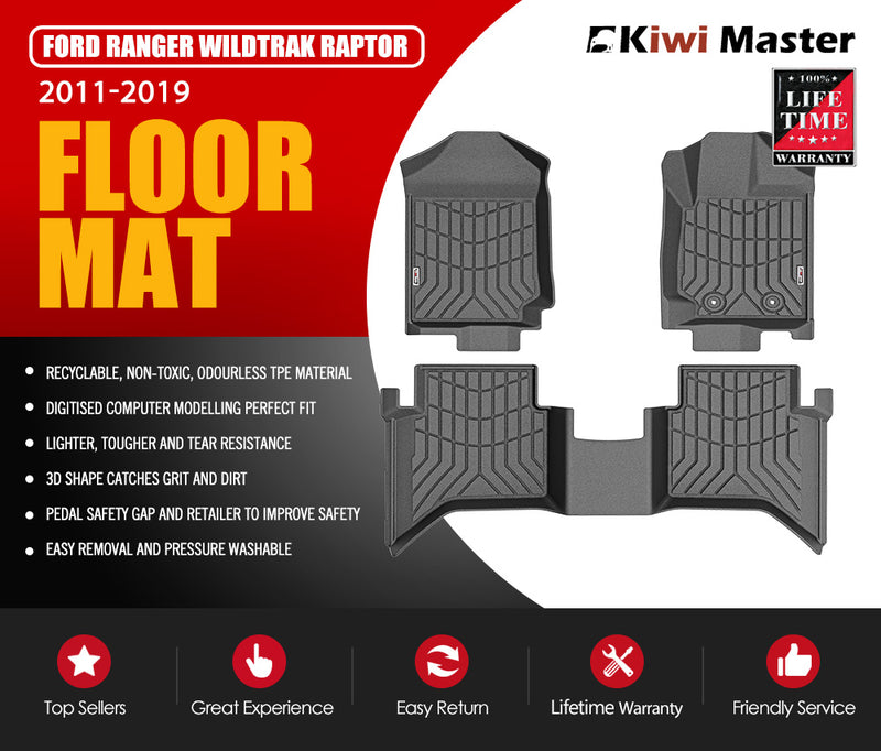 KIWI MASTER 3D TPE Floor Mat for Ford Ranger Wildtrak Raptor 2011-2019 PX PX2 - Sale Now
