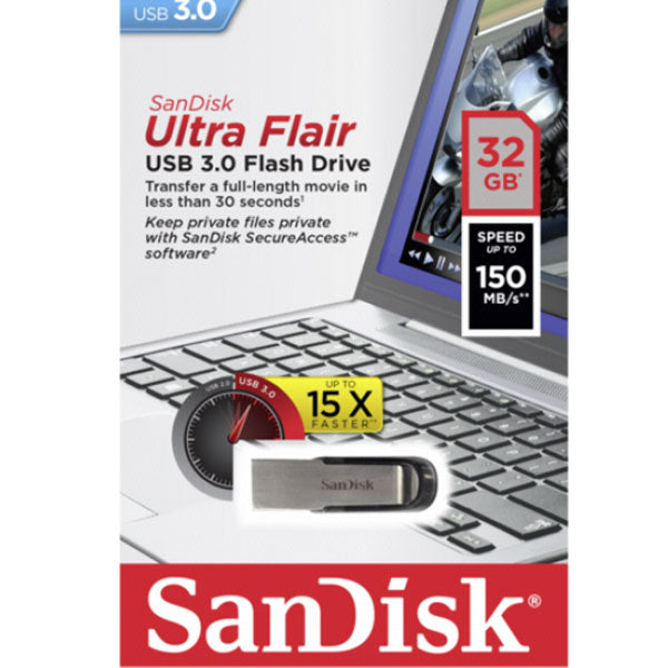 SANDISK 32GB CZ73 ULTRA FLAIR USB 3.0 FLASH DRIVE upto 150MB/s - Sale Now