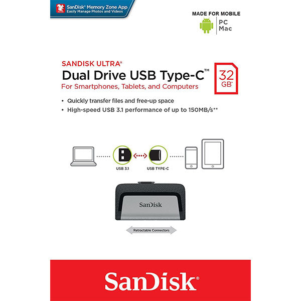 SANDISK ULTRA 32GB SDDDC2-032G Dual USB Drive Type-C 3.1 - Sale Now
