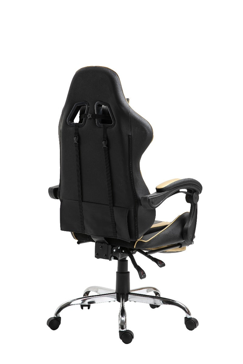 Gaming Chair Office Chair Computer PU Executive Racing Recliner Back Foot Rest Black and Gold - Sale Now