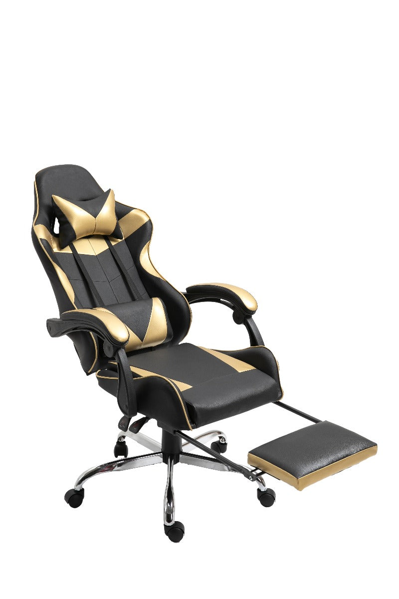 Gaming Chair Office Chair Computer PU Executive Racing Recliner Back Foot Rest Black and Gold - Sale Now