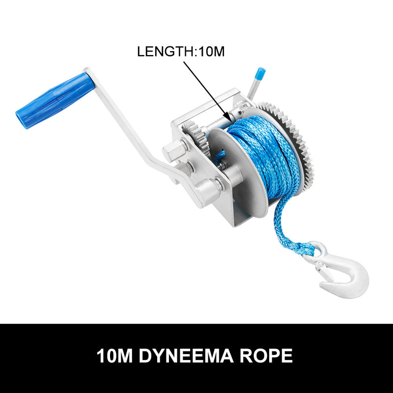 Hand Winch 2000KG/4410LBS 3 Speed Dyneema Synthetic Rope Boat Car Marine 4WD 10M - Sale Now