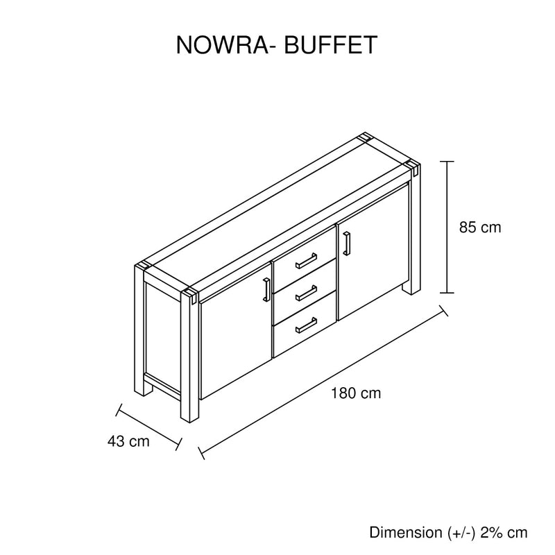 NOWRA Buffet Oak 3 Drawer - Sale Now