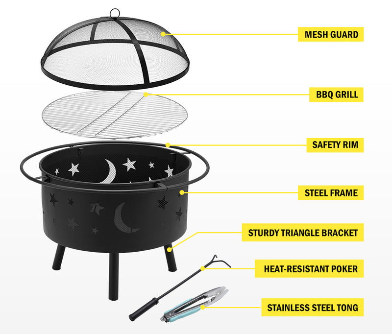 30" 2-in-1 Fire Pit BBQ Grill Outdoor Fireplace Brazier Patio Heater Camping - Sale Now