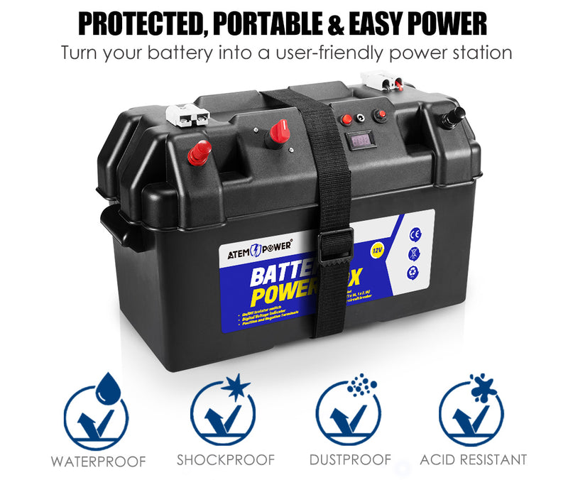 ATEM POWER Battery Box 12V Portable Deep Cycle AGM Universal Camping Large Marine - Sale Now