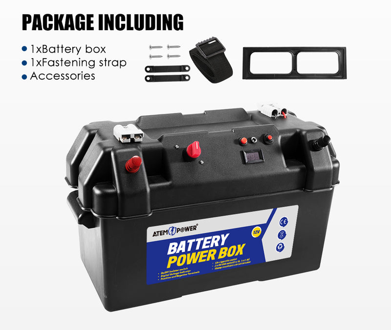 ATEM POWER Battery Box 12V Portable Deep Cycle AGM Universal Camping Large Marine - Sale Now
