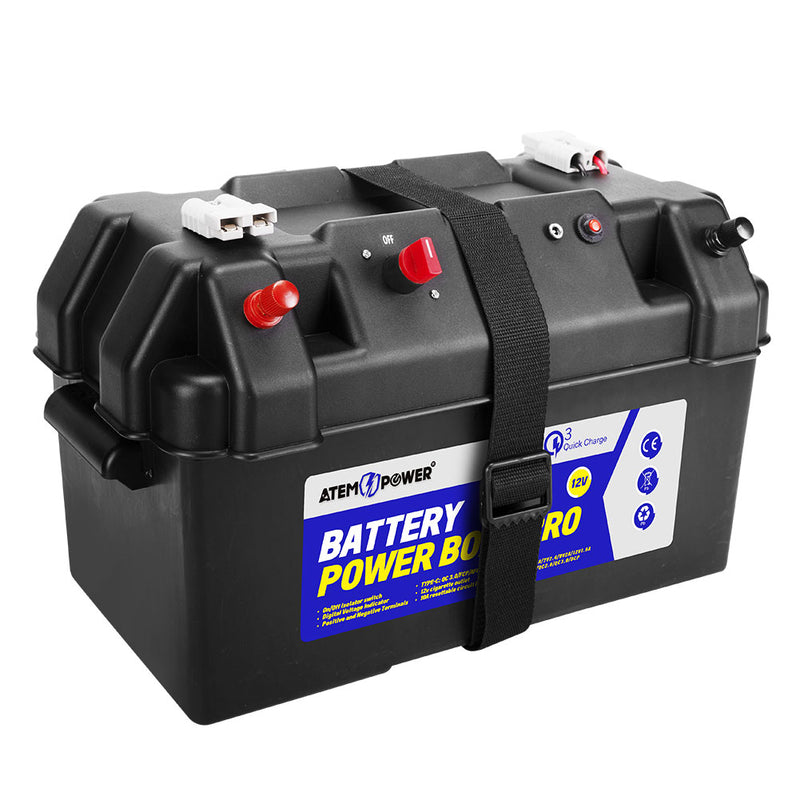 ATEM POWER Battery Box 12V Quick Charge Portable Deep Cycle AGM Large Marine USB