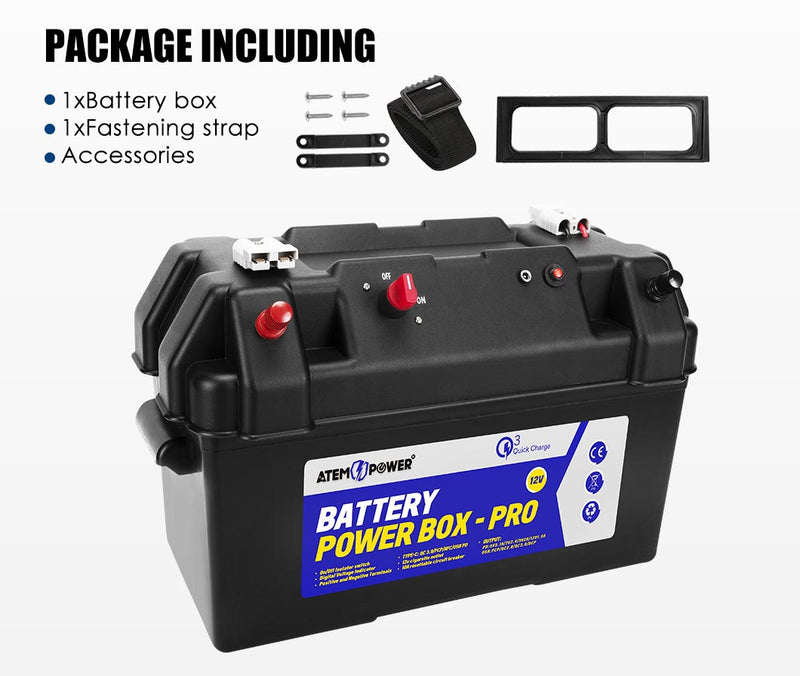 ATEM POWER Battery Box 12V Quick Charge Portable Deep Cycle AGM Large Marine USB - Sale Now