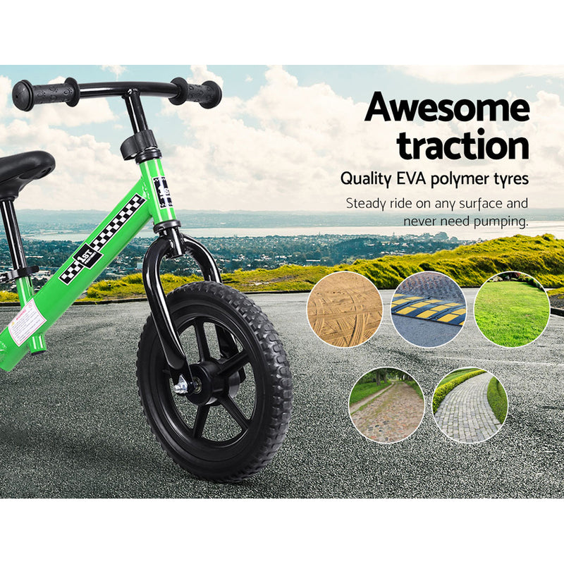 Kids Balance Bike Ride On Toys Push Bicycle Wheels Toddler Baby 12" Bikes-Green - Sale Now