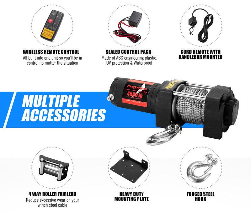 Wireless 4500LBS or 2041KG 12V Electric Winch Boat ATV 4WD Steel Cable with Remote - Sale Now